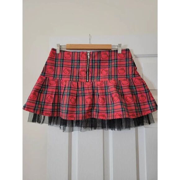 DOLLS KILL X HELLO KITTY GOOD FOR EACH OTHER PLAID MINI SKIRT L - Picture 3 of 8